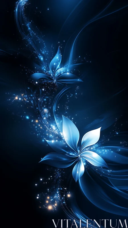 Glowing blue starflowers swirling through a dreamy night sky.