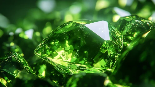 Emerald-cut gemstone cluster rendered in high-gloss macro 3D