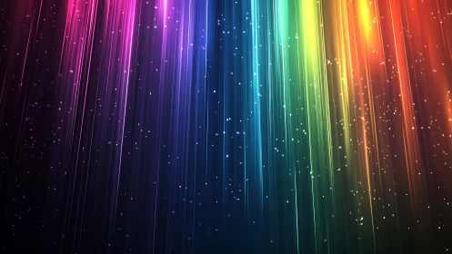 Prismatic light streaks cascading through starry digital void.