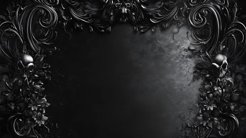 Dark skull floral frame with ornate gothic black border.