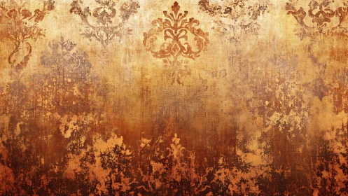 Distressed ornamental pattern on textured warm surface.