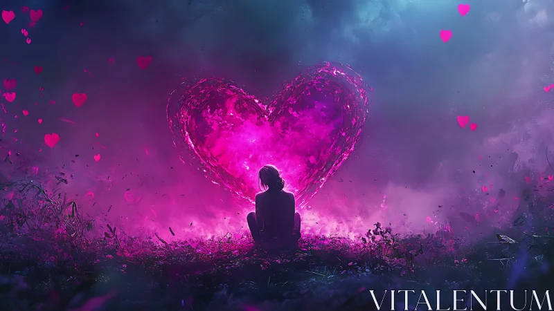 Solitary Heart Aglow in Neon Reverie.