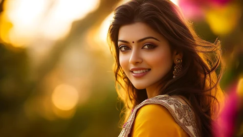 Portrait of a woman in traditional attire uses soft backlighting
