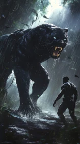 Hunter Confronts Massive Black Panther in Rainforest