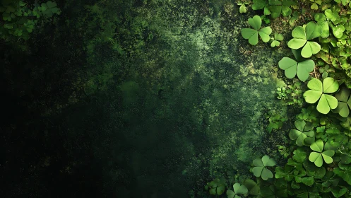 Macro moss substrate with clover foliage along right edge