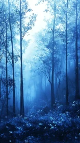 Misty Forest Pathway with Blue Tonality.