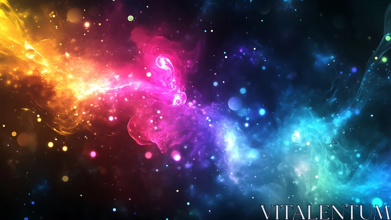 Radiant cosmic colors swirl gently through a dreamy night sky