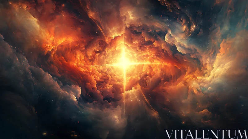 Celestial vortex igniting radiant cosmic gateway centerpiece.