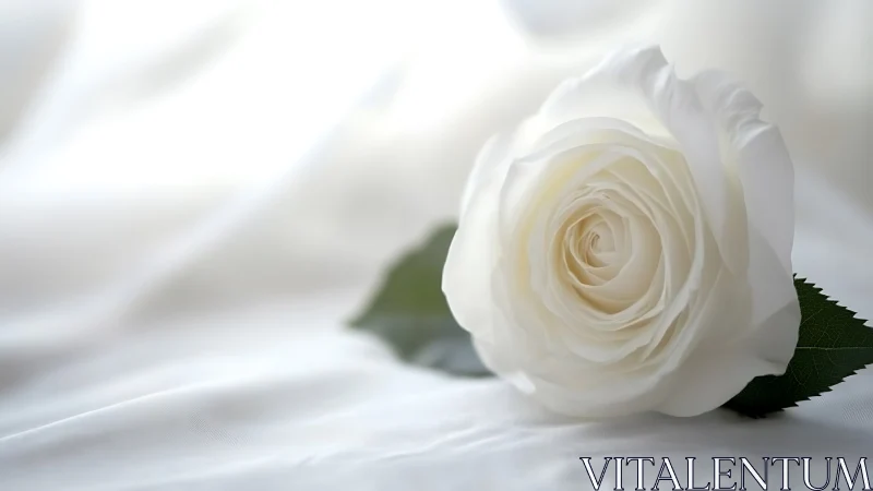 White Rose with Cream Spiral Center on Draped Fabric