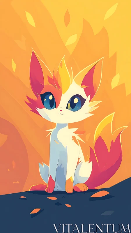 Stylized foxlike creature in warm gradient environment.