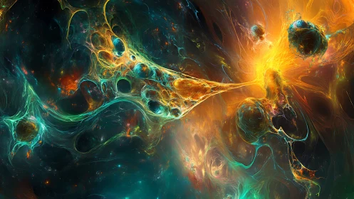 Cosmic energy streams ignite swirling nebula orbs in space