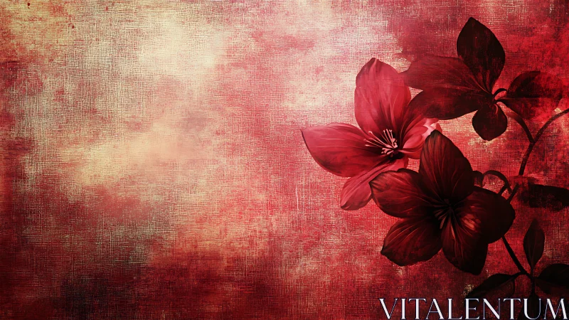 Textured red floral composition with high-contrast vignette