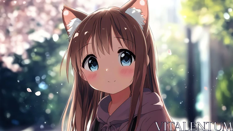Soft-lit anime catgirl portrait with shallow depth of field bokeh