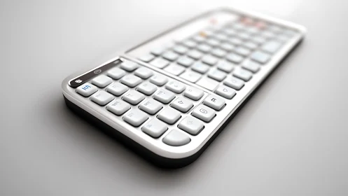 Compact wireless keyboard displayed at angled perspective.