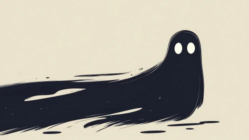 Playful inky ghost drifts across a calm minimalist void