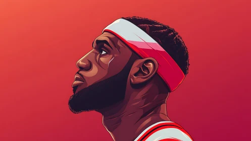 Profile vector portrait of basketball player in warm gradient field.
