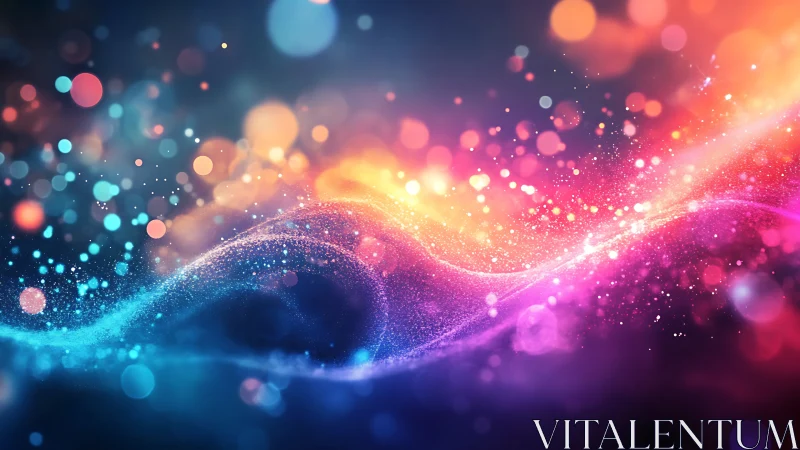 Abstract multicolor light waves with particle bokeh field.