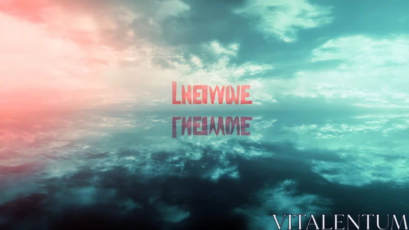 Symmetrical sky reflection with central mirrored text element.