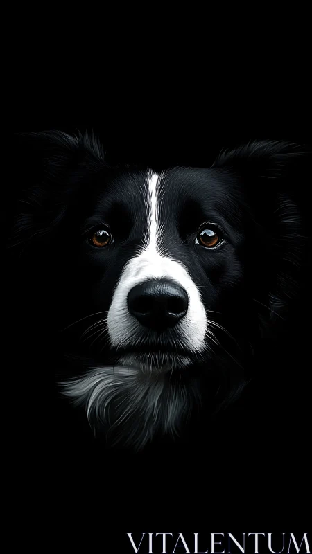 Border collie portrait in high-contrast digital chiaroscuro.