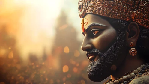 Regal bearded figure in ornate crown, side profile view.