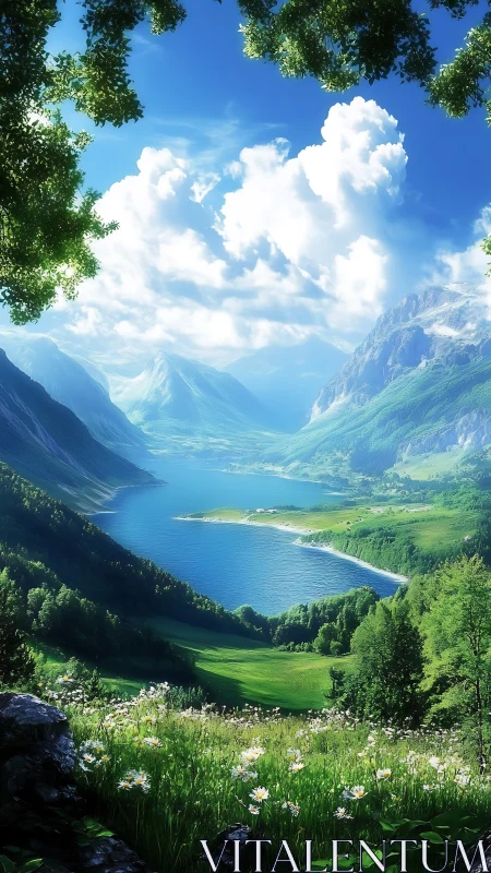 Sky-drunk valley leans into a shimmering sapphire lake