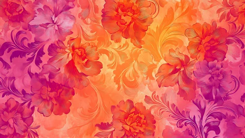 Radiant peony pattern glows in vivid orange magenta gradient.