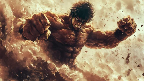 Kinetic shockwave brawler in dust-suspended impact field.