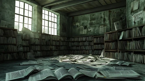 Forgotten library of scattered stories and quiet echoes.