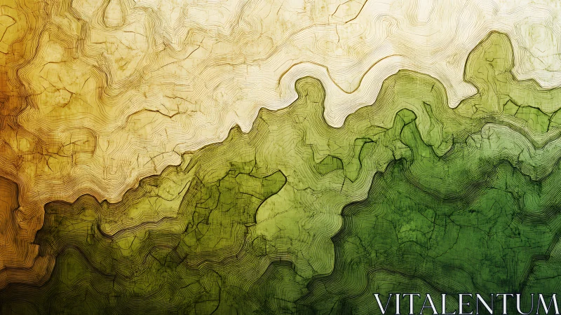 Abstract green and beige topographic contour landscape art