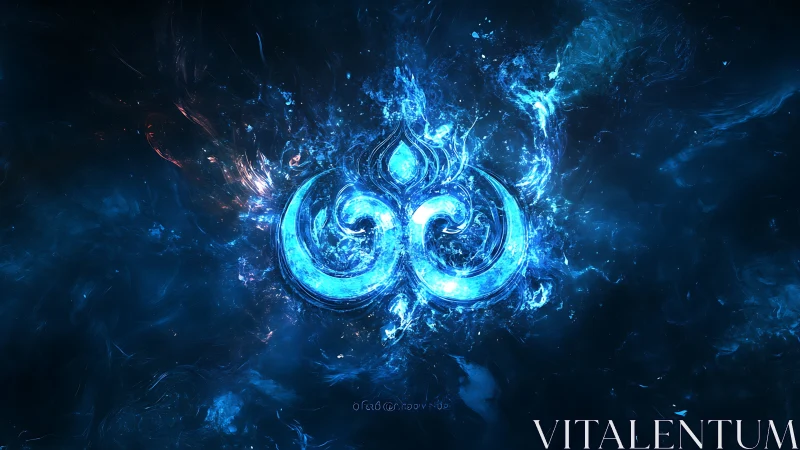Shimmering blue energy sigil swirling in cosmic waters.