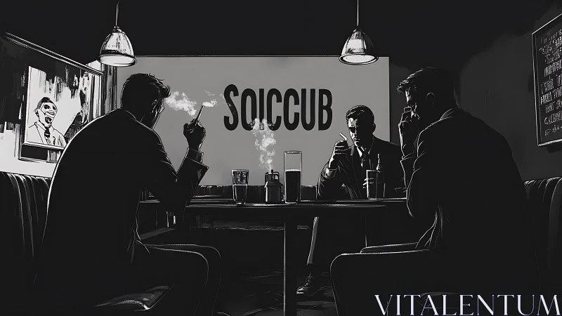 Noir barroom triad in high-contrast digital painting composition.