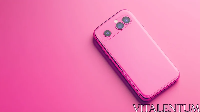 Pink Smartphone with Triple-Lens Camera Array on Monochromatic Background.