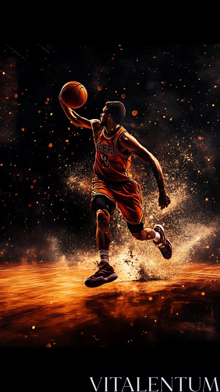 Dynamic digital painting of a basketball player in motion.
