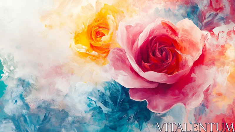 Roses swirl like painted galaxies inside a colorstorm sky