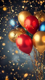 Celebratory Spheres: Balloons Bursting With Luminous Gold Confetti.
