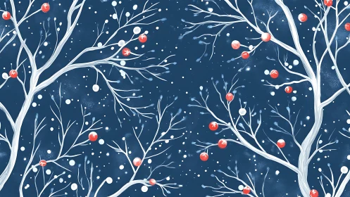 Winter berry branches on deep blue seamless vector pattern
