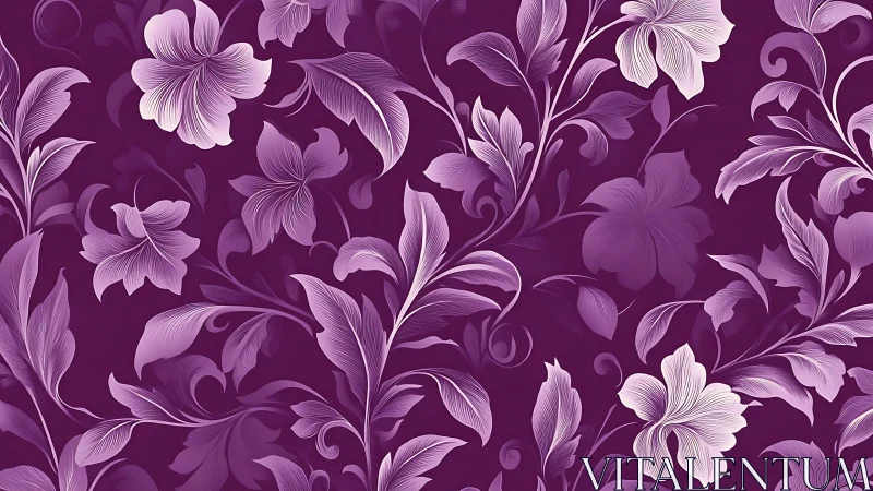 Purple Floral Ornamental Pattern with Botanical Motifs.