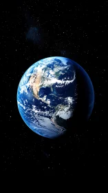 Blue Earth floats in silent space, half lit by the sun