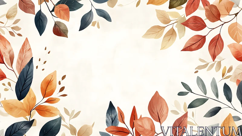 Watercolor botanical frame with warm autumn foliage layout.