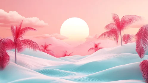 Cotton candy sunset over dreamy pastel palm dunes.