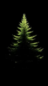 Solitary evergreen quietly performs under midnight spotlight