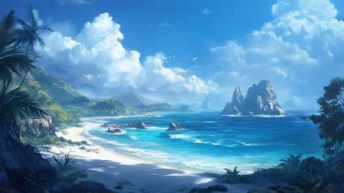 Tropical Coastal Paradise with Towering Sea Stacks