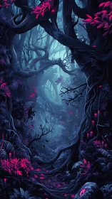 Bioluminescent Forest Cathedral: Neon Dreams in Shadow.