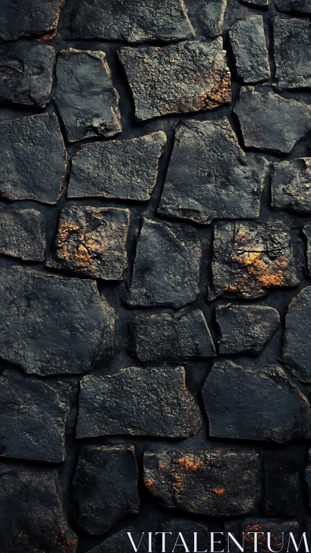 Basaltic masonry texture with oxidized edge illumination mapping.