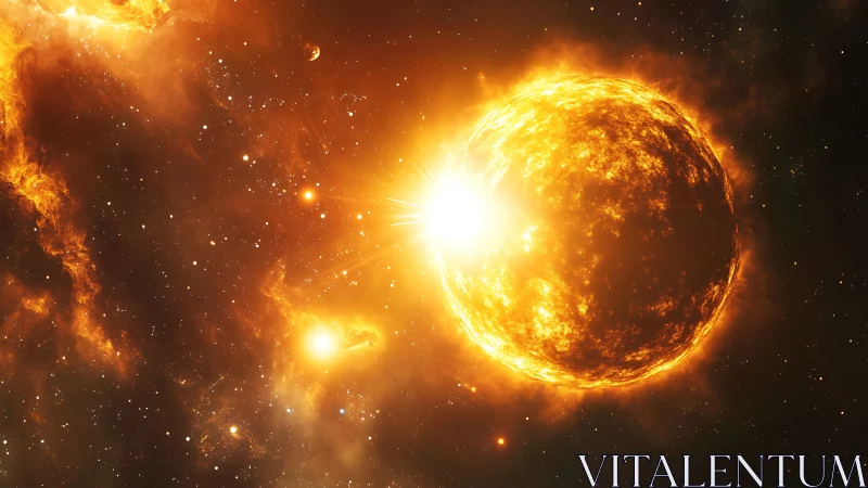 Blazing star ignites a golden tempest in deep cosmic night.