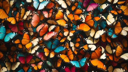 Vibrant butterfly swarm forms dense chromatic wing mosaic