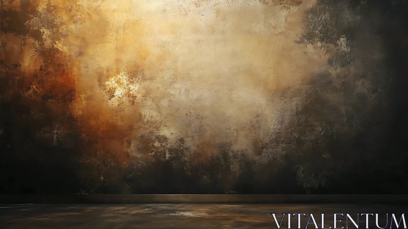 Rustic textured wall glows with warm cinematic studio light