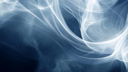 Abstract wispy blue and white light waves digital background art.