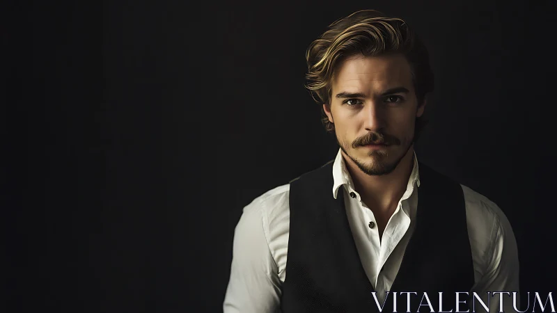 Dashing waistcoated gentleman in moody studio chiaroscuro.