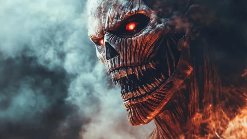 Ember-jawed titan grins through smoke with burning patience